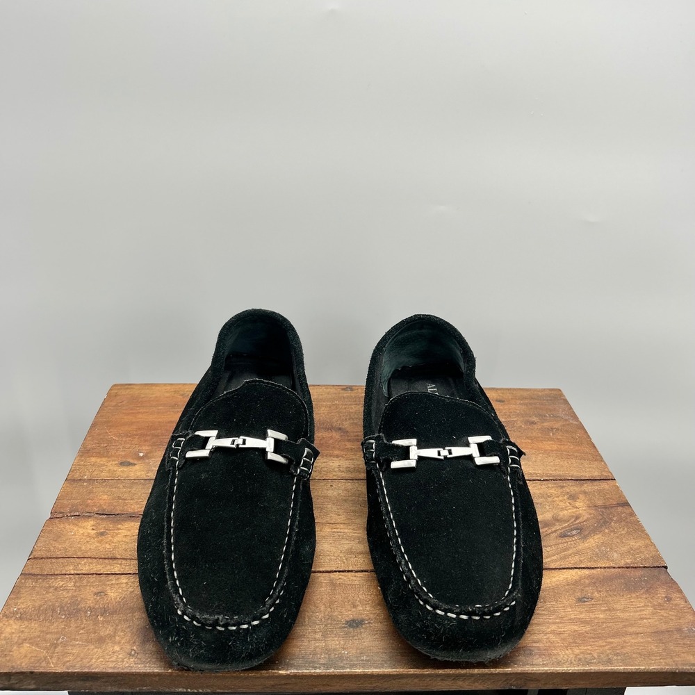 Alfani Mens Black Suede Driving Loafers Silver Bit‎ Detail Moc Toe Shoes